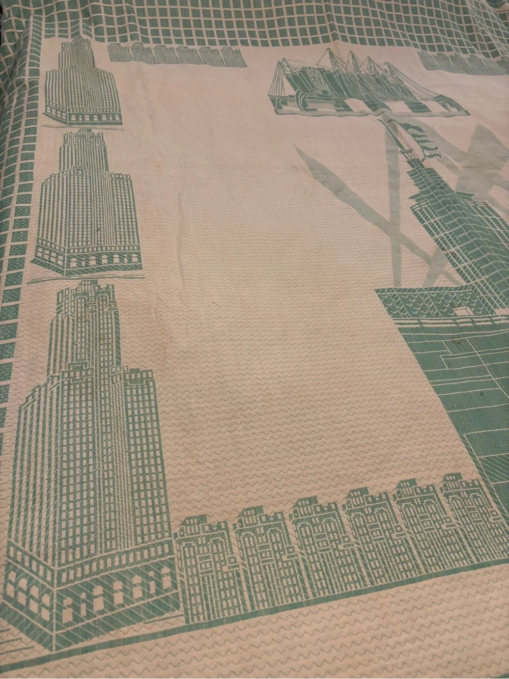 Vintage Chicago 1933 Authentic World’s Fair Jacquard Bedspread - Green & Cream